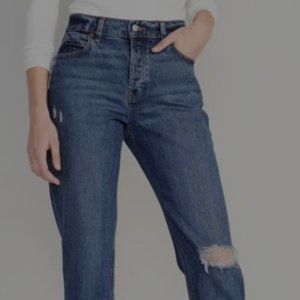 Extra High-Waisted Sky-Hi Straight Button-Fly Ripped Jeans - Old Navy - Sz 16